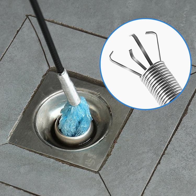 Flexible Stainless Steel Drain Pipe Cleaner with Four-Claw Grip for Hair & Debris Retrieval