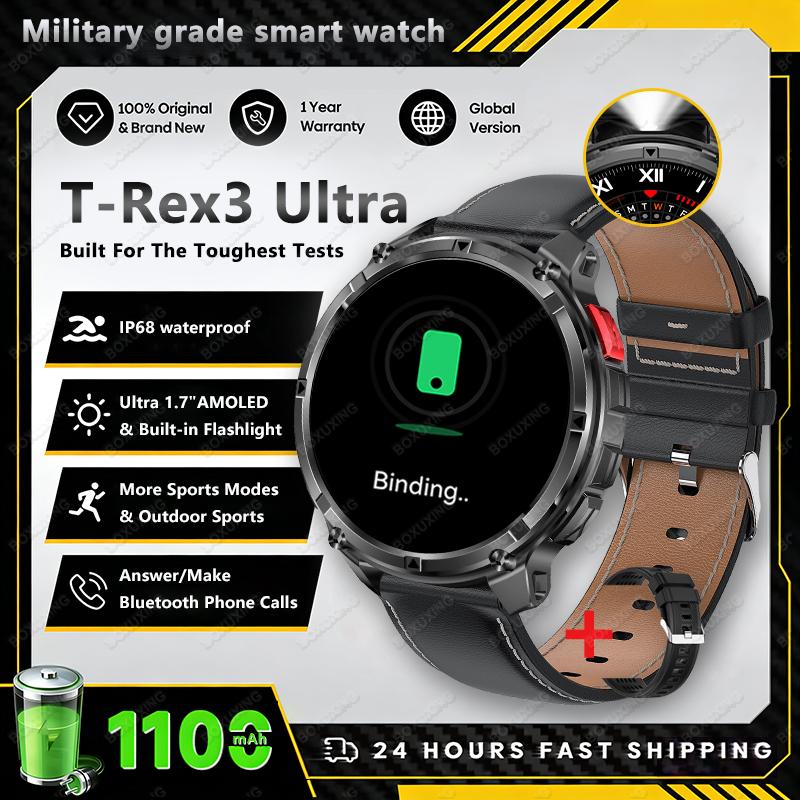 New T-Rex3 Ultra Men SmartWatch 1100mAh Battery Compass LED Flashlight Heart Rate Sports Track IP68 Waterproof Smartwatches