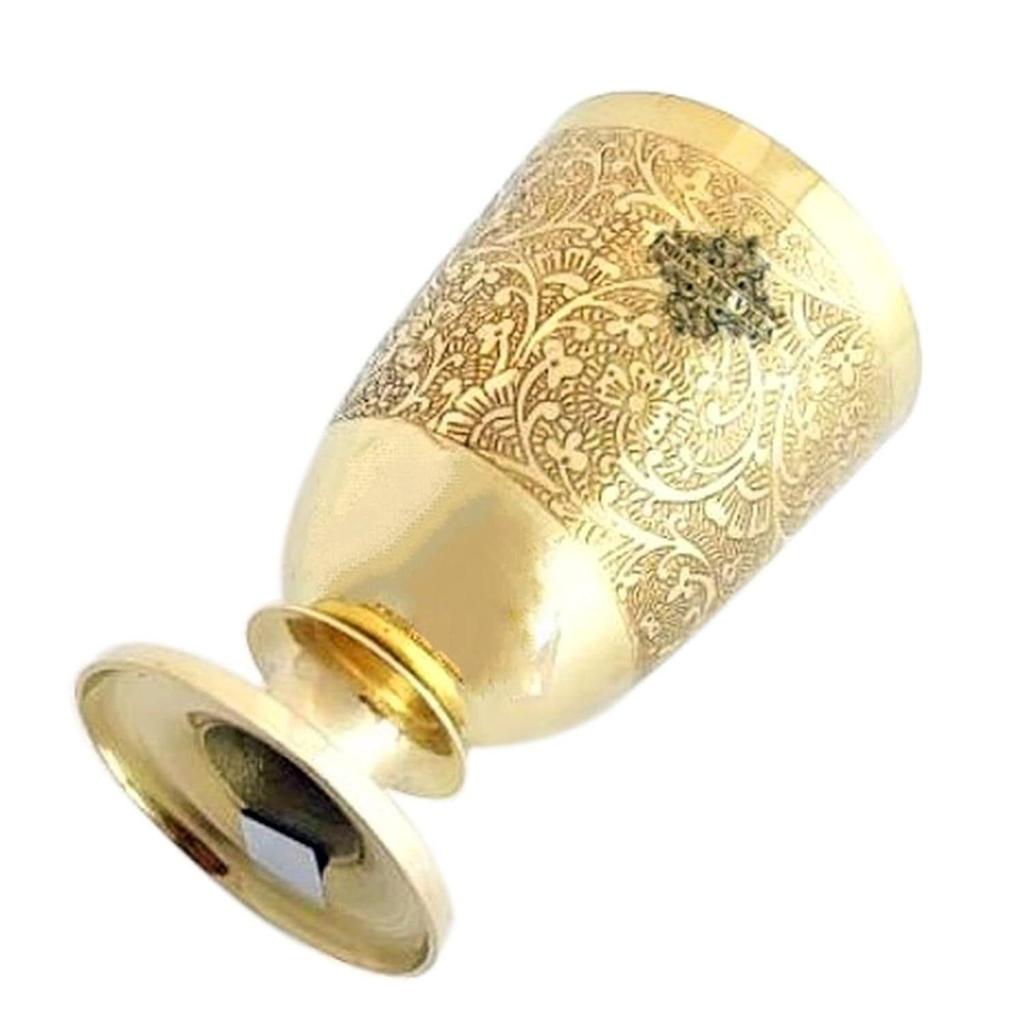 Pure Brass Glass Tumbler with Goblet Design - 350 ml, Embossed, Drinking and Serving Water, Yoga and Ayurveda, 2 Piece