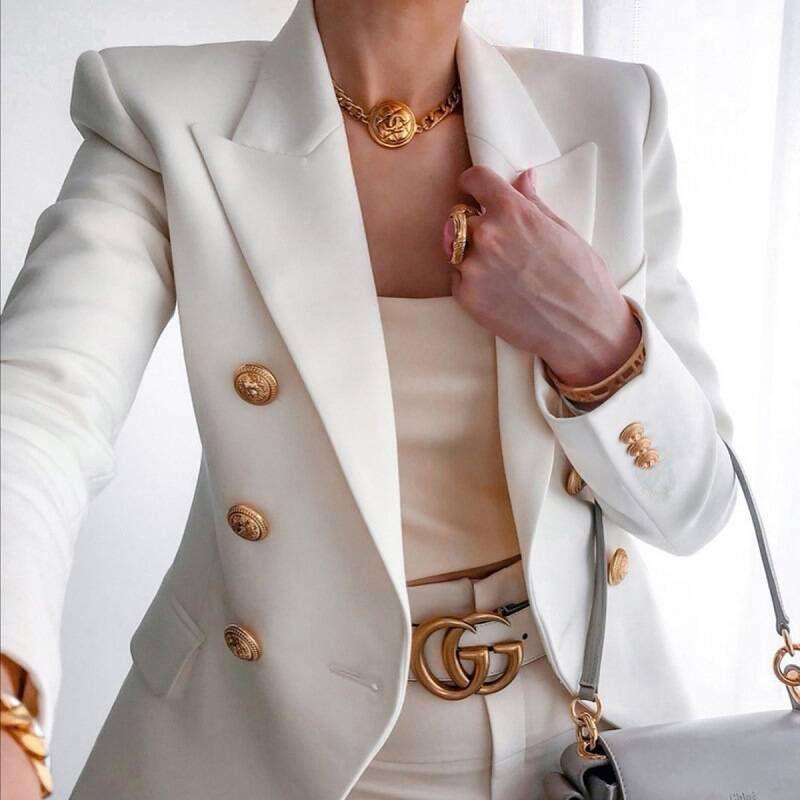 Chaqueta de traje occidental de moda para otoño y primavera: abrigo corto informal cruzado de color liso y corte entallado.
