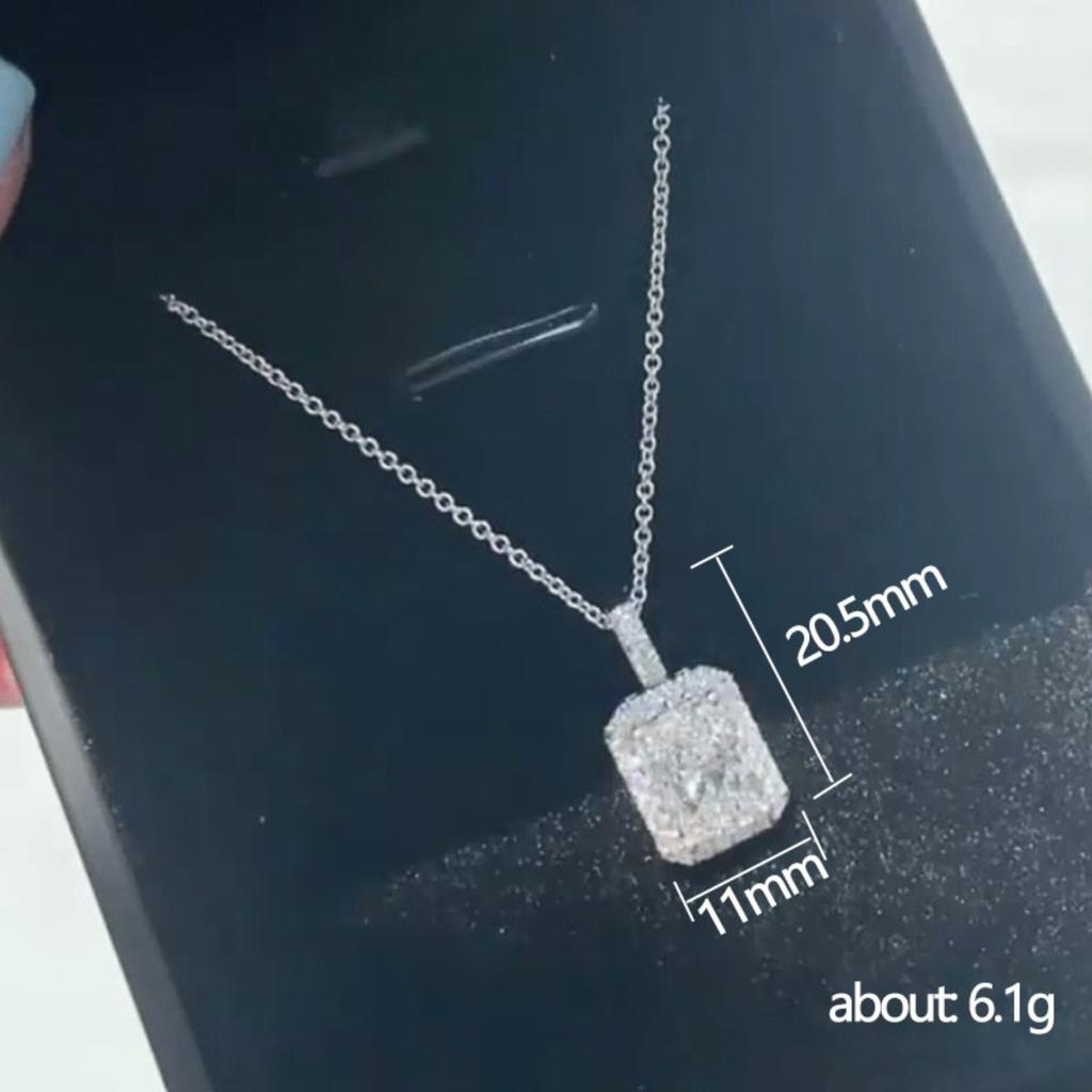 Elegant Square Cut Sparkling Pendant Necklace for Women Dainty Halo Design Everyday Party Jewelry Gift for Her
