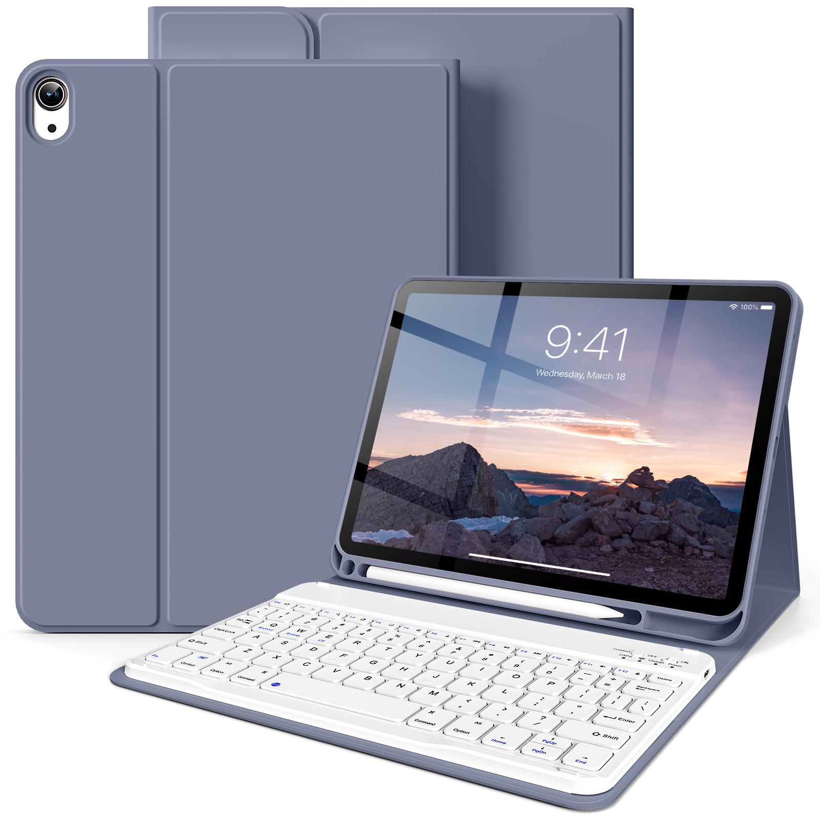 Pour iPad (A16) Étui-clavier 11ème Génération 11 pouces, Housse pour iPad 10ème Génération 10,9 pouces Clavier Bluetooth Détachable English violet