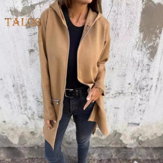Women Jacket Windbreaker Style Hooded Drawstring Waist Zippered Pockets Solid Color Zip-up Thermal Long-Sleeved Biking Hiking Workout Spring Fall