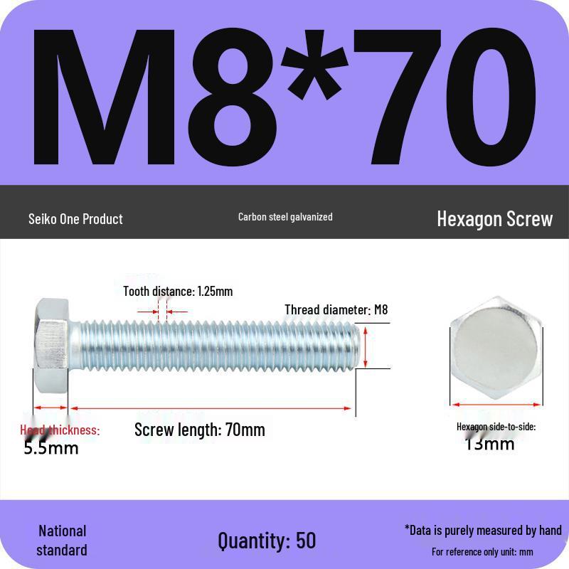 8.8 Grade Hot-Dip Galvanized Hex Bolt Nail M4-M30