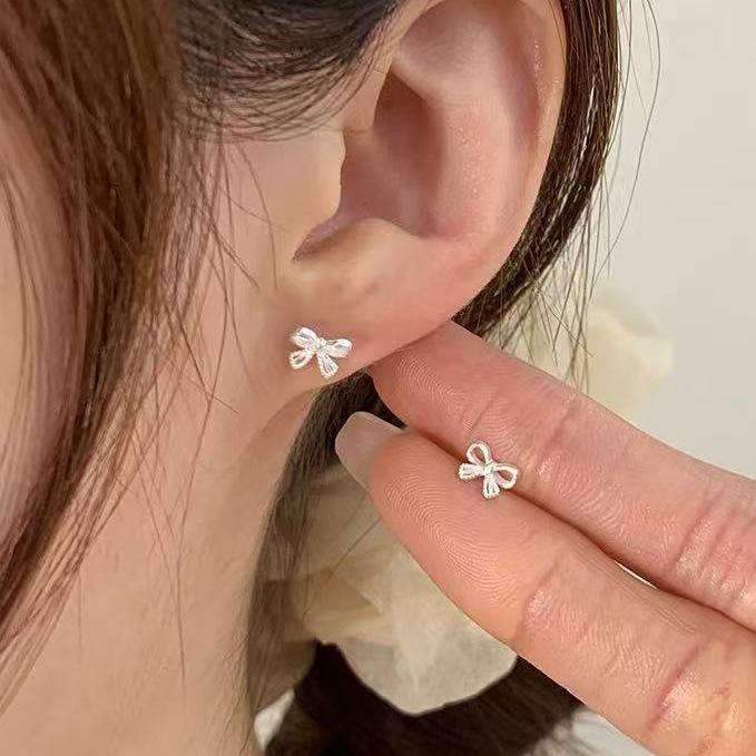 PANJBJ 100% 925 Sterling Silver Bow Knot Earring for Women Ribbon Design Ballet Style Sweet Jewelry Gift Dropshipping