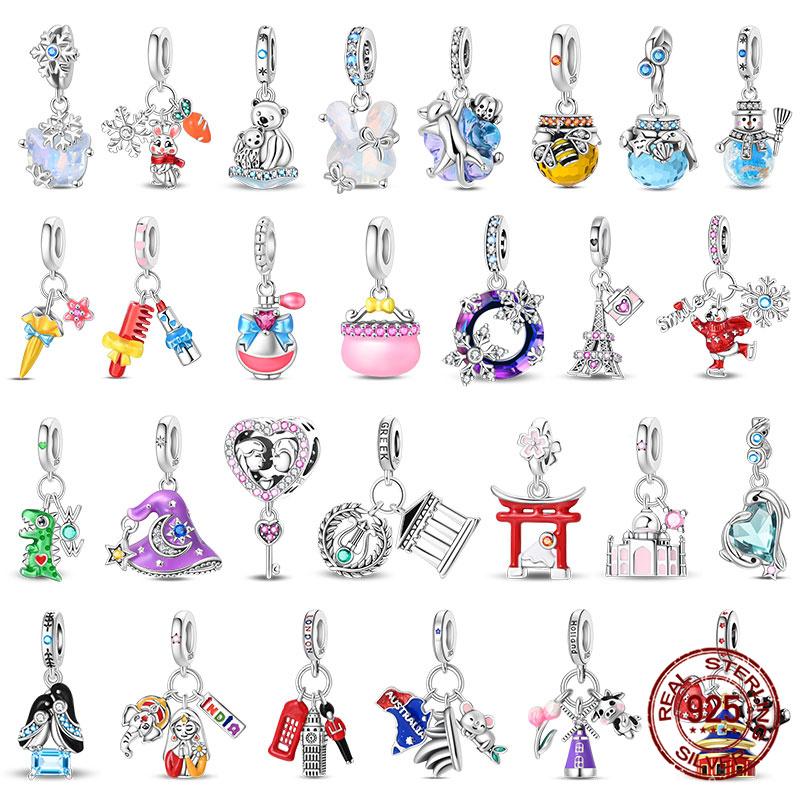 Winter Series Ski Polar Bear Snowman Charms Fit Original Bracelet DIY Jewelry Making Women Gift 100% 925 Silver