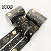Decorative Masking Tape 3 Rolls Golden Foil Washi Tape, Retro Plaid Leaf Pattern Set Adhesive for DIY Crafts, Journal, Planner, Scrapbooking Supplies
