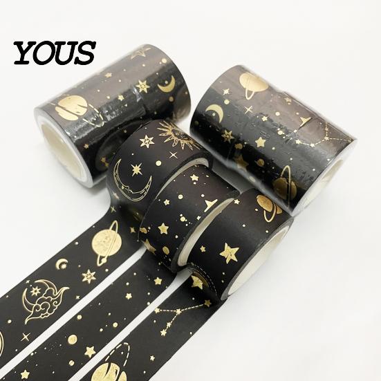 Decorative Masking Tape 3 Rolls Golden Foil Washi Tape, Retro Plaid Leaf Pattern Set Adhesive for DIY Crafts, Journal, Planner, Scrapbooking Supplies