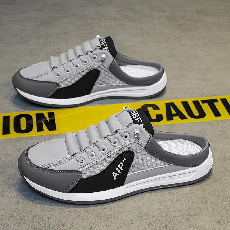 2025 Spring and Summer Bag Head Slippers Men's Lazy Style One Pedal Casual Half Tray Trend Heel-less Sleeve Board Shoes