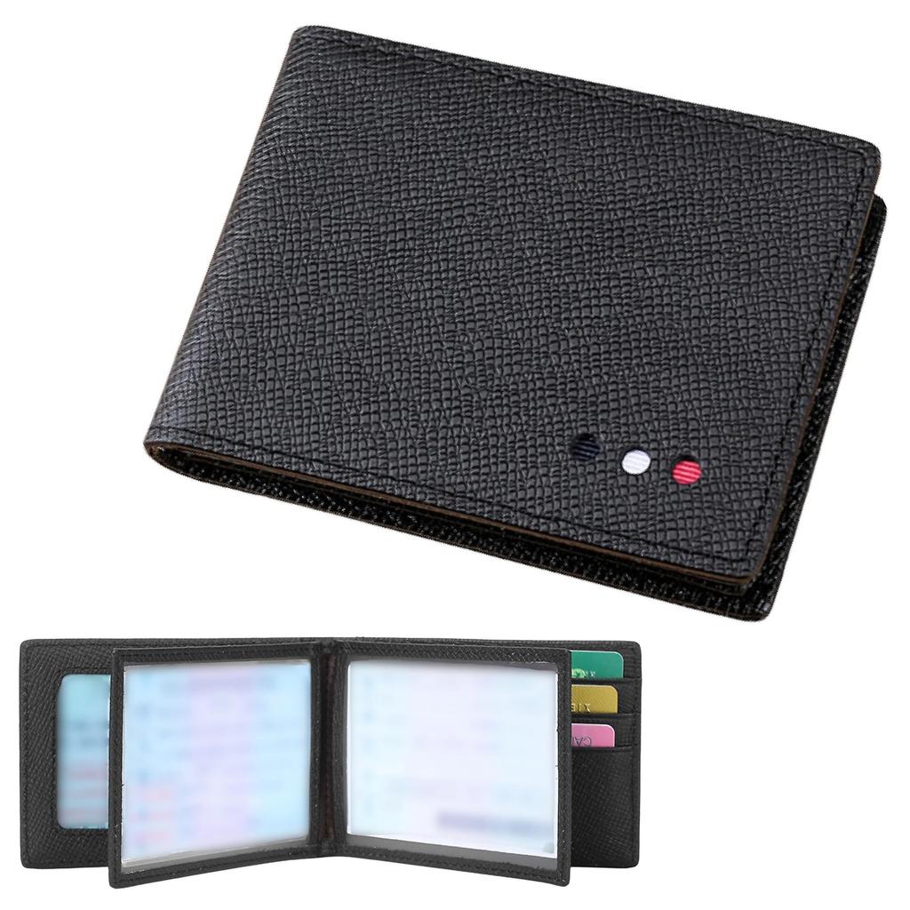 East Leaf Genuine Leather Bifold Pass Case for Men, Slim, IC Card Compatible, Large Capacity, Slim Design, Perfect for Commuting and School, Black