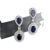 Luoxi Temple S925 Silver Pigeon Blood Red Blue Sapphire Earrings for Women - Pear-shaped Oval 5*7mm