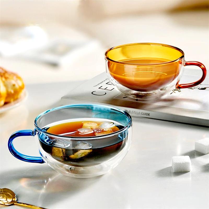 200ml Gekleurde Dubbelwandige Glazen Mok Met Handvat Hittebestendig Ontbijt Thee Kopje Melk Espresso Bekers En Mokken Drinkgerei