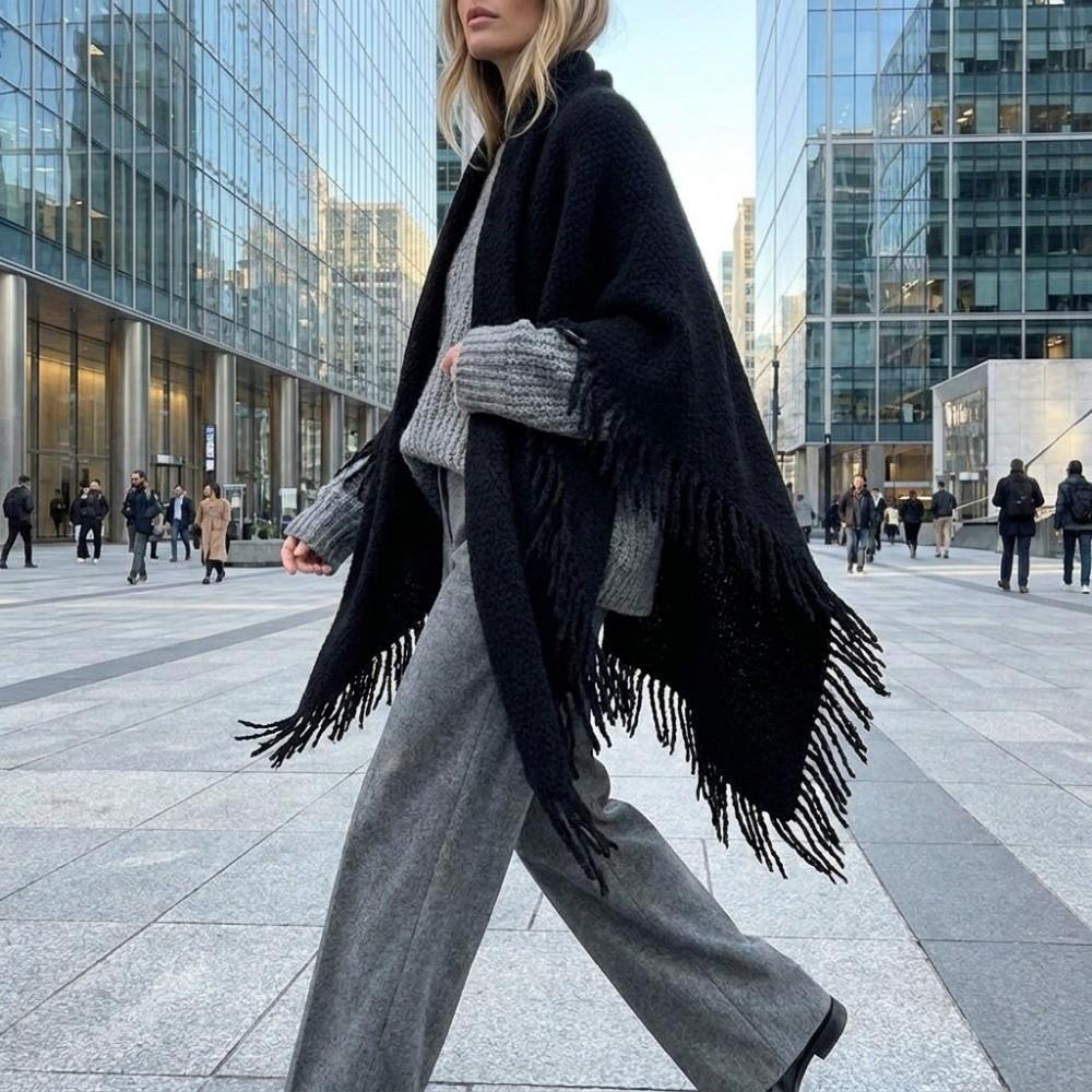 Warm Knitted Scarf Wool‑Blend Wrap Shawl Elegant Neck Warmer  Casual