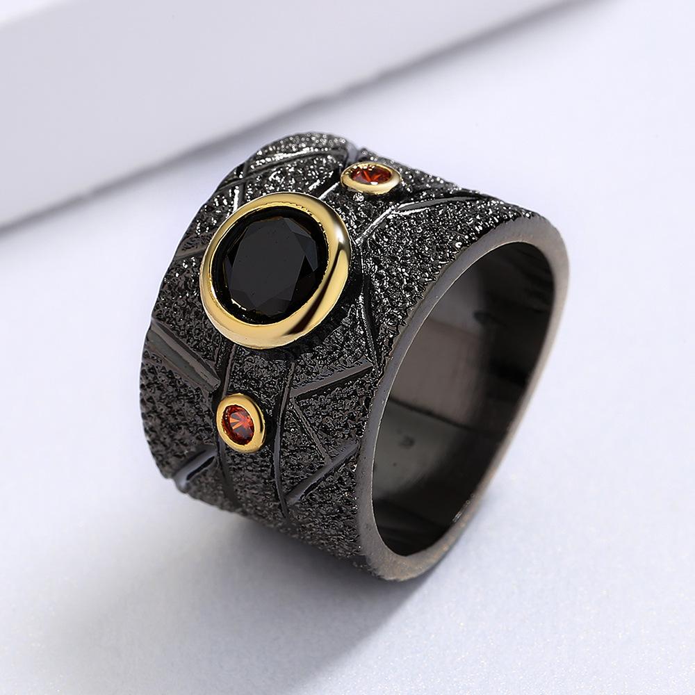 New Geometric Black Retro Party Ring Encrusted with Ladys Jewelry