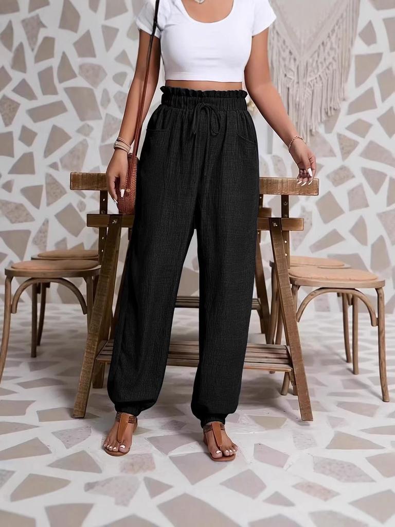 2026 European Fashion Women's Casual Elastic Long Pants - Solid Color, Comfortable