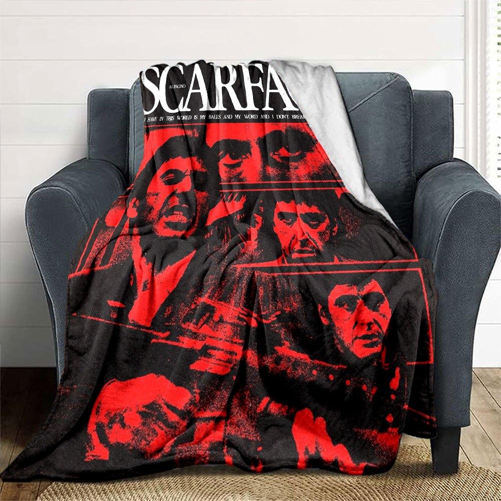 1pc Scarface-Inspired Flannel Blanket - Soft Cozy All-Season Throw for Bedroom, Sofa, Camping, Travel - Perfect Gift for Movie FansB32