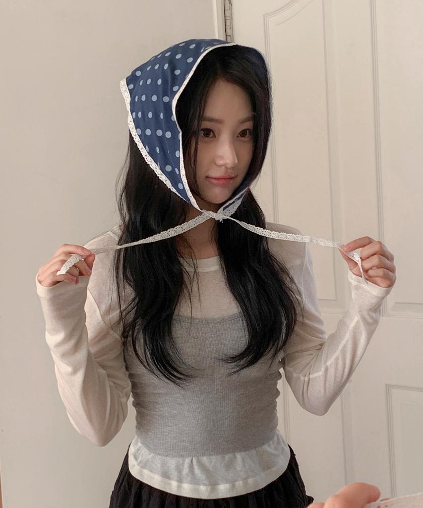 Minssio Wide Dot Lace Bonnet_Navy
