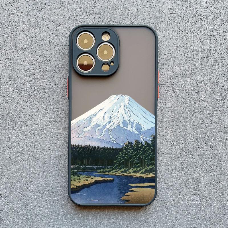 Cherry Japanese Phone Case for iPhone 16 15 14 13 12 11 Pro Max Mini SE 7 8 Plus XR XS X Mount Fuji Shockproof Back Cover Cases