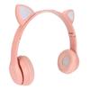 Bluetooth Headset Support Memory Card Foldable Cute Cat Ear Wireless Headphone with LED Light for Kids Phone Laptop Pink