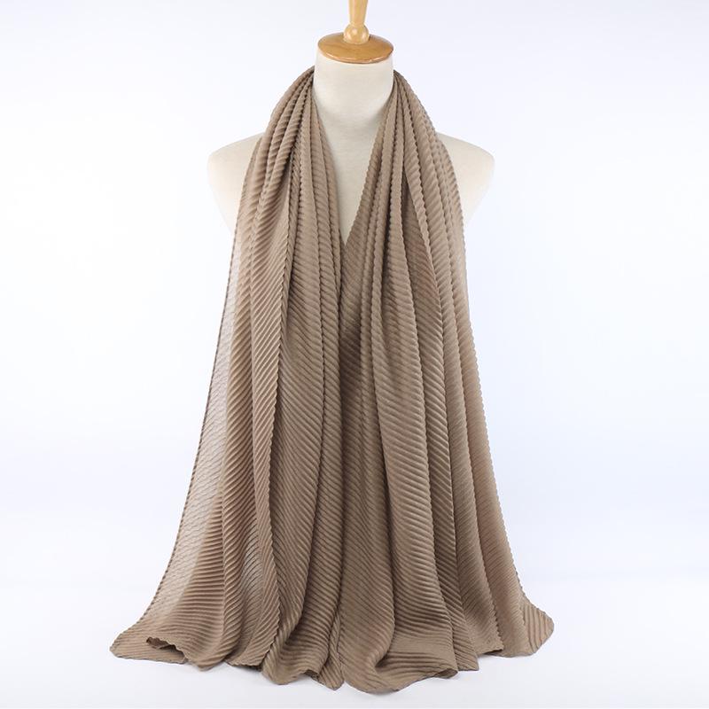 Niche Crinkled Cotton Linen Headscarf: Fashionable Pleated Long Scarf for Women (YW112)