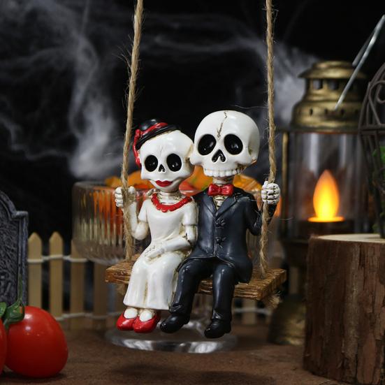 Kostlivá Pár Figurka Houpačka Kostra Závěsná Dekorace Gotický Přívěsek na Zpětné Zrcátko do Auta pro Domácí Dekoraci Halloweenské Párty