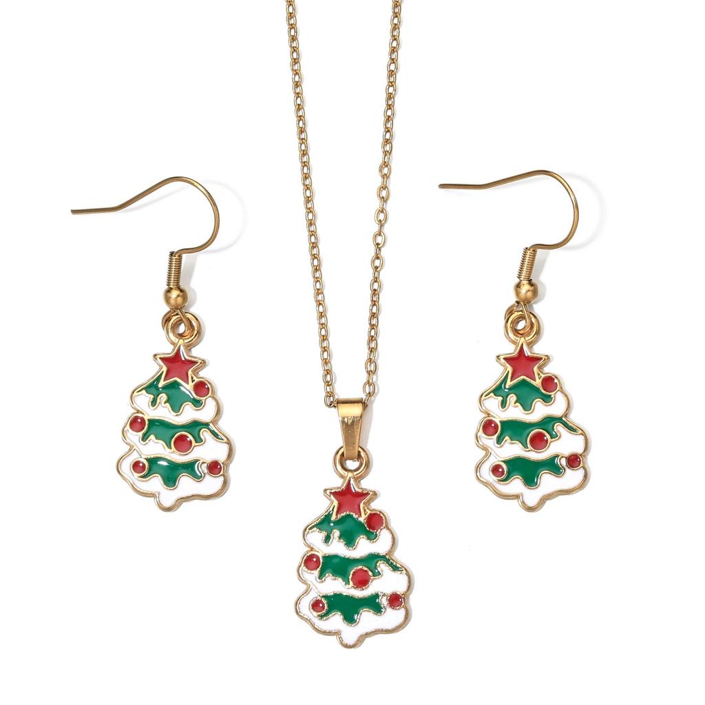 Stainless Steel Christmas Earrings & Necklace Set: Bells, Snowflakes, Santa, Tree, Candy Cane for Women
