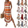 Damenmode Casual V-Ausschnitt Ärmellose Kleider Print Kleider Strand Lange Kleider