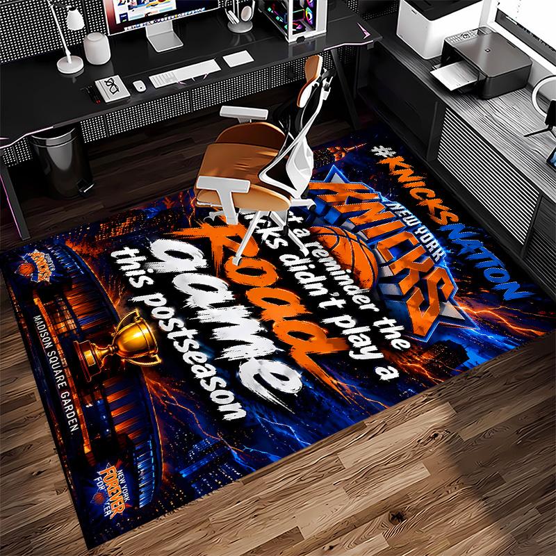 Kober s potiskem loga Knicks - Měkký, omyvatelný, protiskluzový vnitřní kobereček pod kancelářské židle, do obývacího pokoje, domácí kanceláře, dekorativní kobereček
