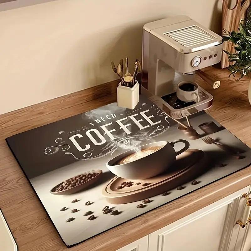 Creative Pattern Printed Coffee Machine Mat Desktop Drainage Pads Kitchen Countertop Quick Water Absorbing Utensil Drain Pad Washable Mats 1pcs