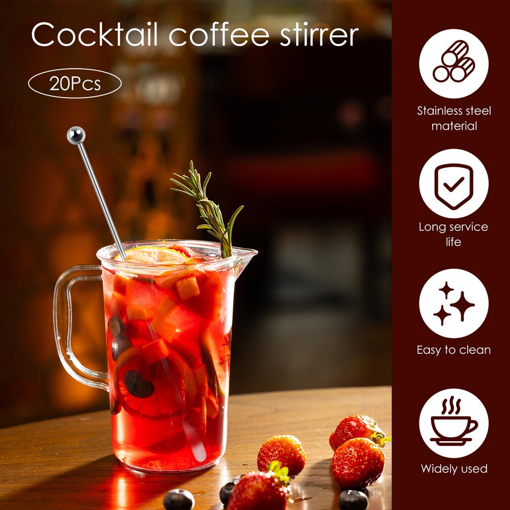 20 Stück Edelstahl Kaffee-Rührstäbchen Wiederverwendbare Edelstahl-Cocktailstäbchen Praktische Edelstahl-Getränke-Rührer