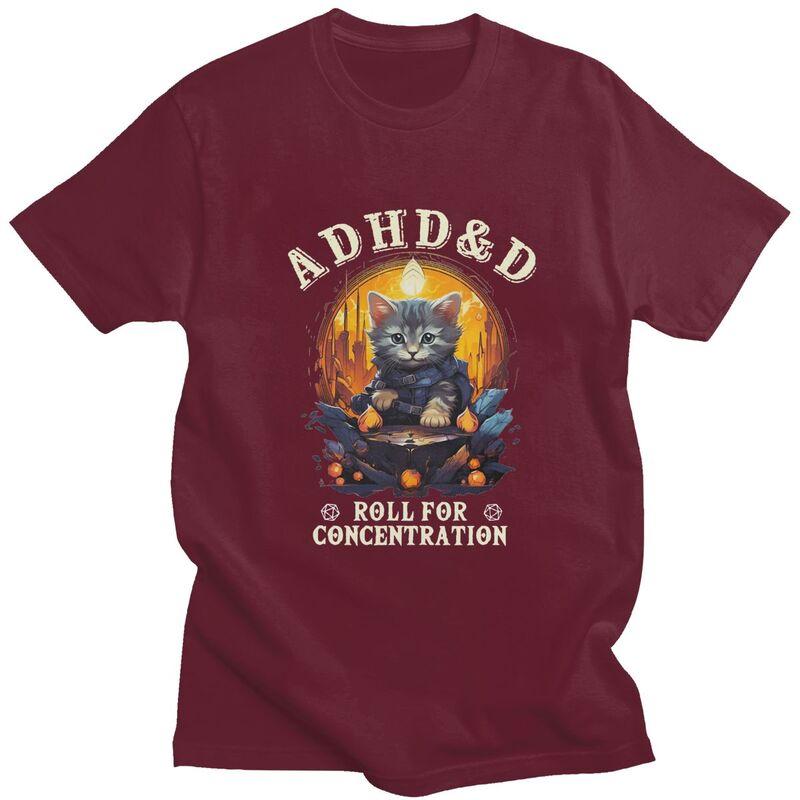ADHS Würfel für Konzentration Katze Rollenspiel T-Shirt für Männer Reines Baumwoll-T-Shirt Streetwear Kurzarm-T-Shirt Kleidung