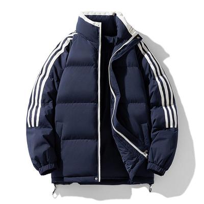 Cotton-padded Clothes Are the Same for Men and Women. Winter Stand-up Collar Loose Cotton-padded Clothes, Thickened Striped Bread Clothes