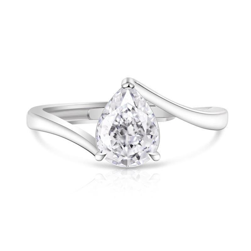 925 Sterling Silver Ice Cut Twisted Arm Pear Shaped Colored Gemstone Ring Super Sparkly High Carbon Diamond Gold Plated Water Drop Ring Size:Adjustable