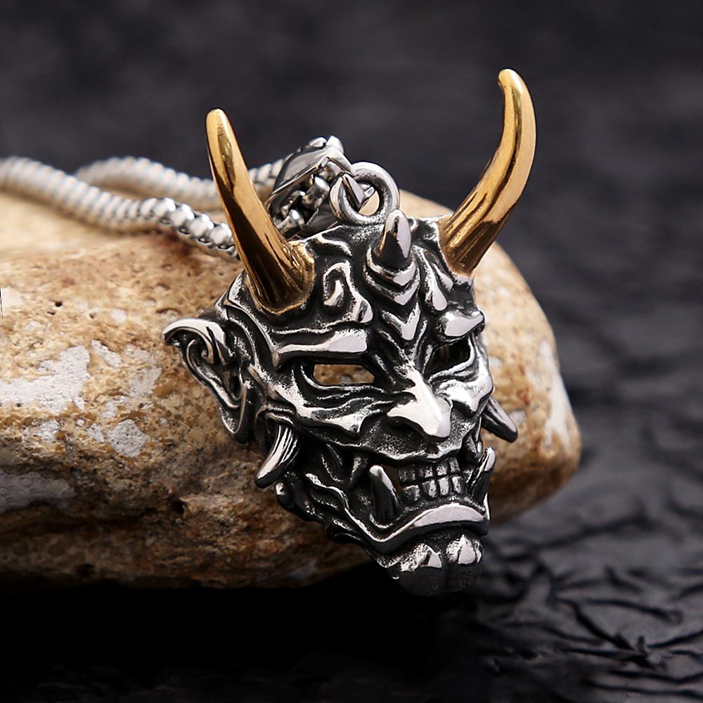 Gothic Retro Stainless Steel Ghost Mask Pendant Necklace For Men Boys Punk  Skull Necklaces Jewelry Horror Halloween Gift