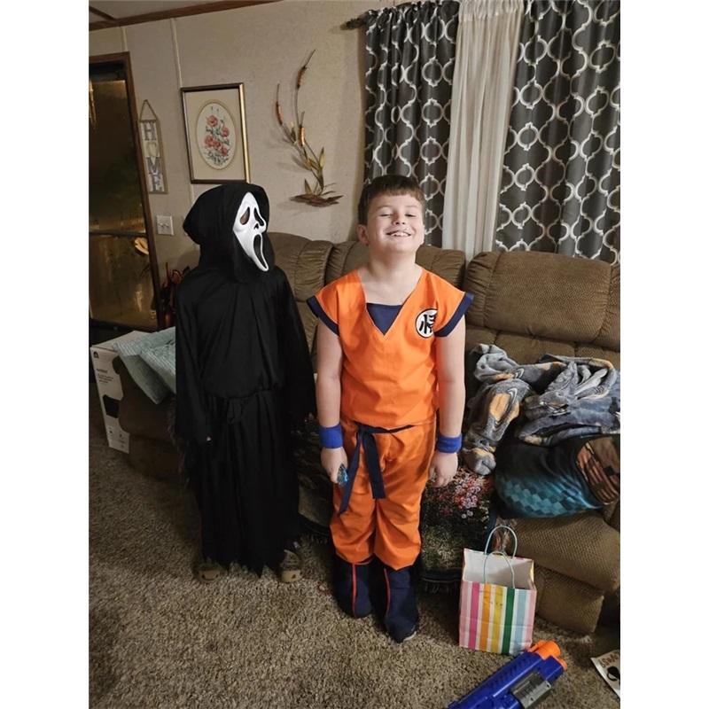 Kids Anime Son Goku Cosplay Costumes Krillin Training Clothes Superhero Outfits with Super Saiyan Wig Comic Con Party Costume