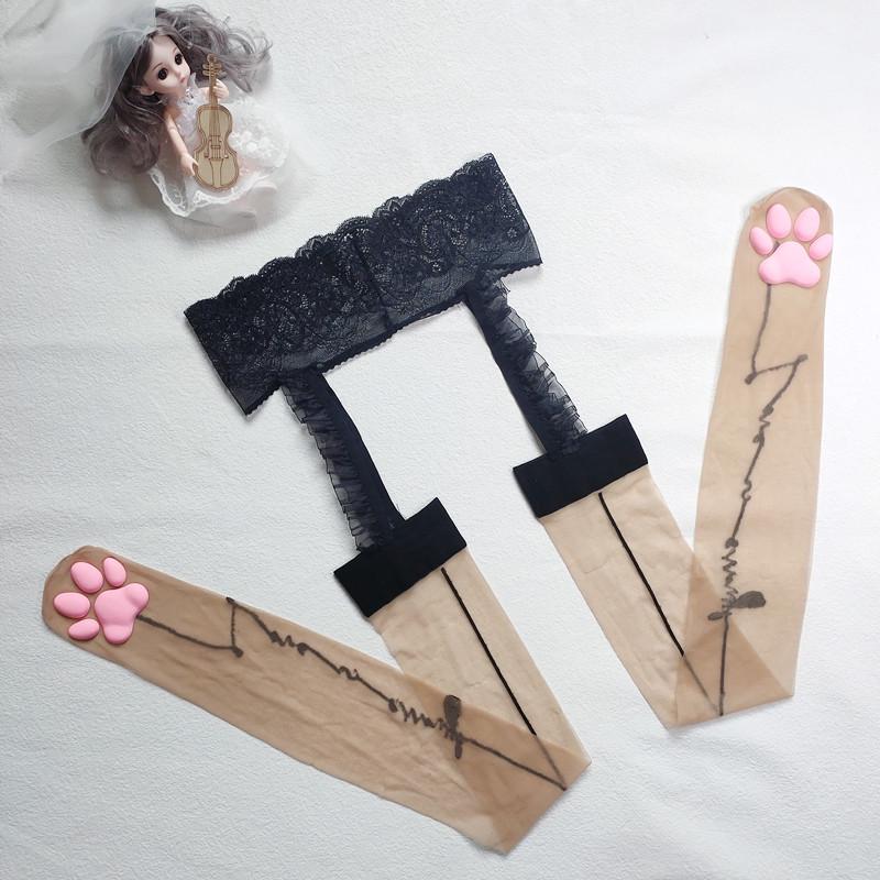 3D Cat Paw Silicone Thigh-High Socks - Cute Anime Lolita JK Style