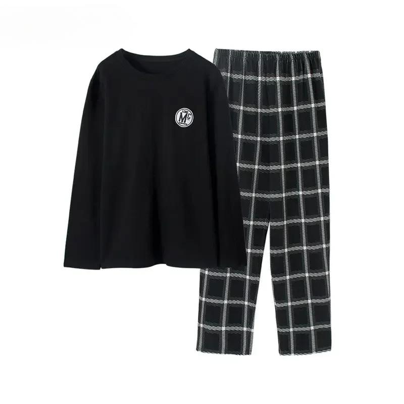 Βαμβακερή Πιτζάμα Σετ Κομψό Μινιμαλιστικό Στυλ Πιτζάμες Μεγάλο Μέγεθος Φόρμα Σπιτιού για Αγόρι Φθινόπωρο Χειμώνας Ανδρική Καθημερινή Ρόμπα