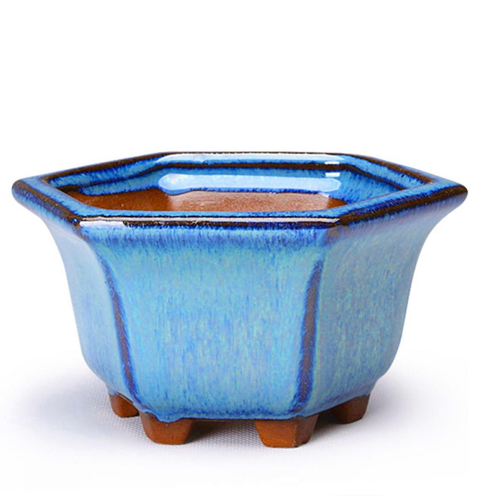 Pottery Flower Pot Bowl Glazed Ceramic Succulent Planter Pot with Hole Polygonal Artistic Ornament for Indoor Outdoor