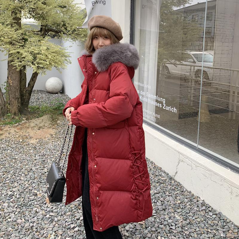 Winter New Thickened Down Jacket Women's Medium and Long Knee Korean Version Loose Fur Collar Jacket
