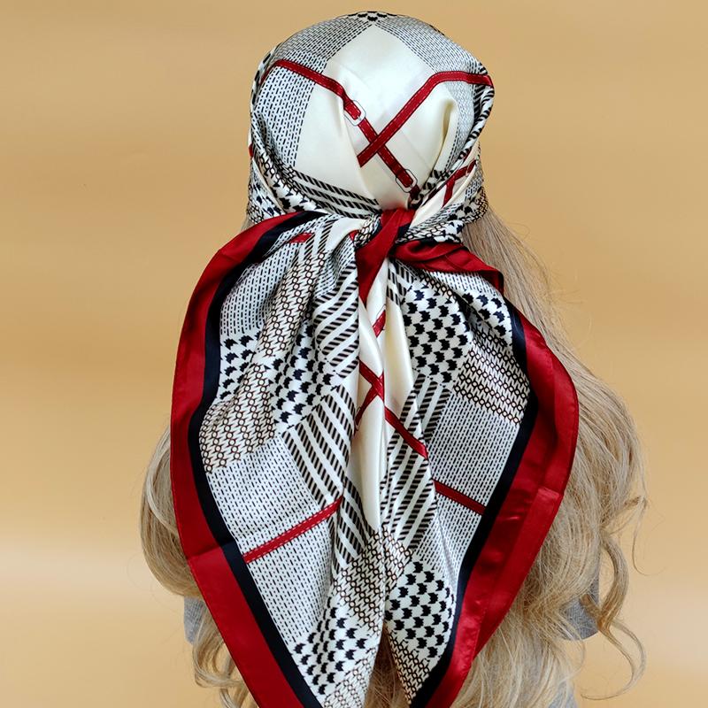 New 90*90cm Retro Brand Women Silk Scarf Bandanna Fashion Bohemian Pattern Square Hijab Lady Wrap Headband foulard muffler