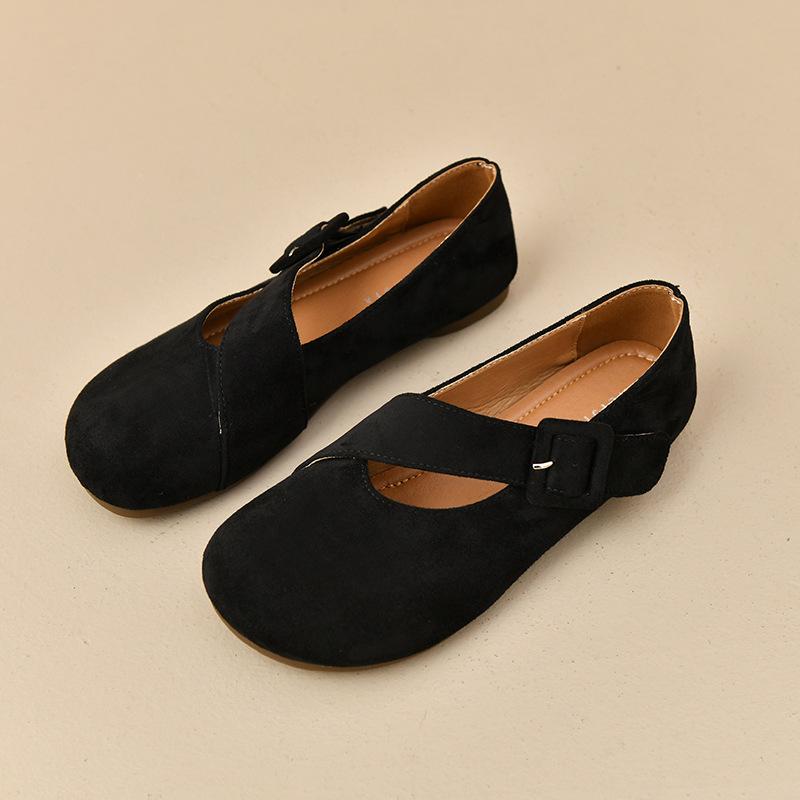 

Cowhide version~ French retro light mouth flat heel single shoes women s spring and autumn new casual one-word belt Mary Jane small leather shoes 40 чёрный