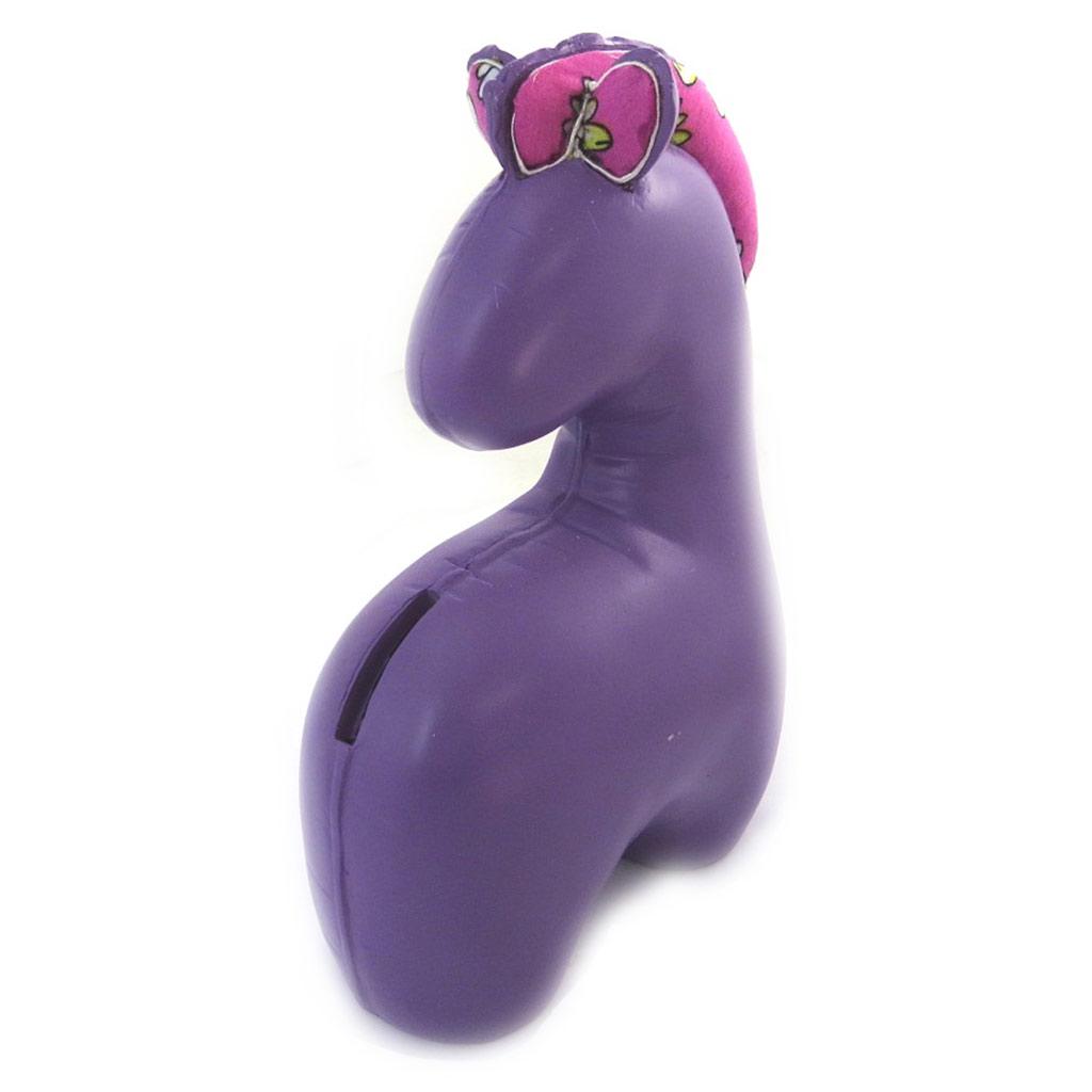 Les Trésors De Lily [N0899] - Resin Piggy Bank 'Passion Chevaux' Purple - 20x14x9 Cm