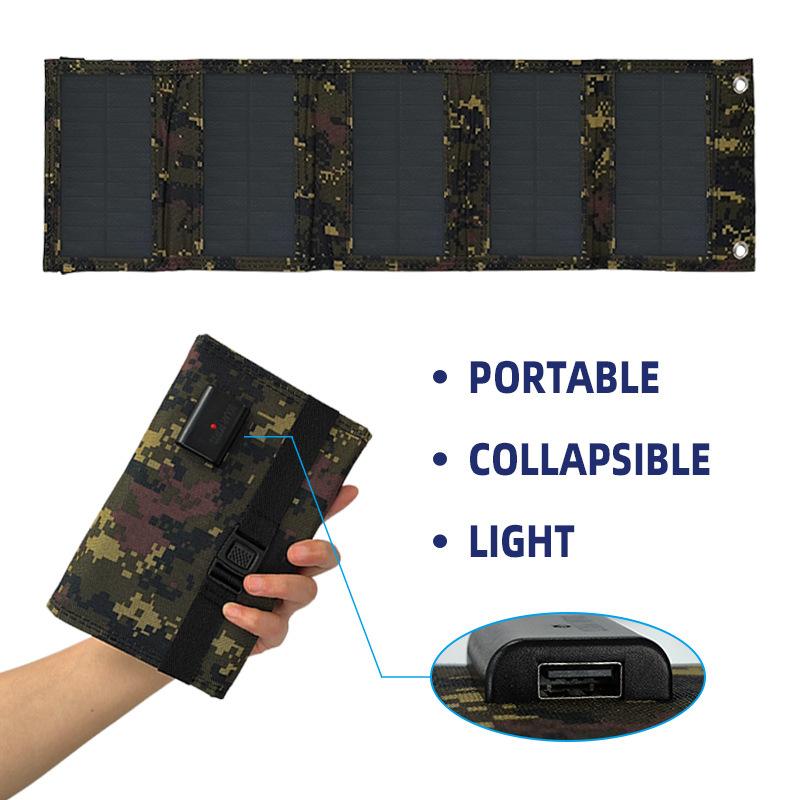 10W 5V Portable Outdoor Solar Power Supply 5 Folding Solar Panels Phone Charging Device with 10-in-1 Cable