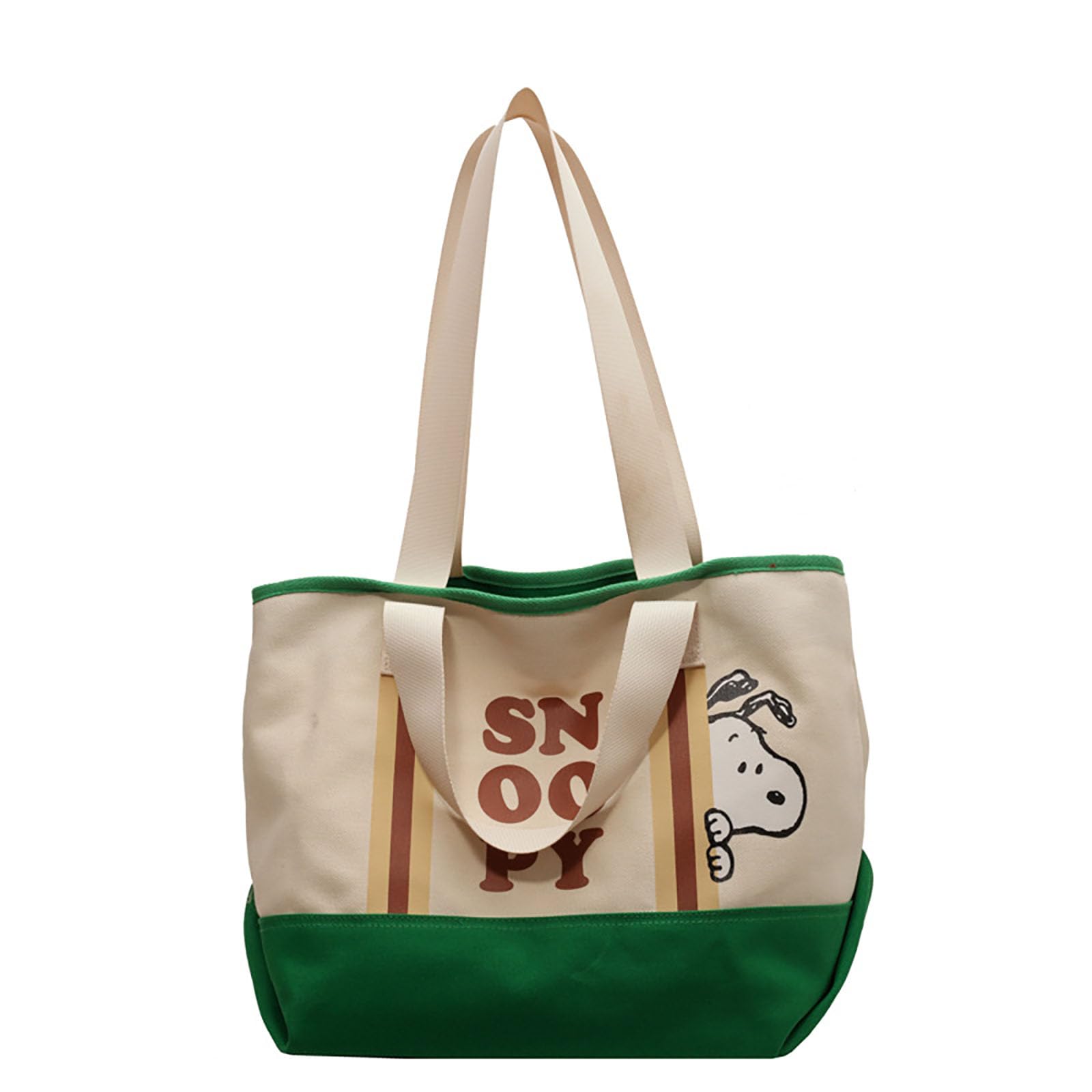 

Snoopy Tote Canvas Tote Snoopy Large Capacity Shoulder Canvas Eco Meeting Commuting Thick Snoopy Tote Bag with Zipper and Interior Pocket [hgTUP] Bag, зелений