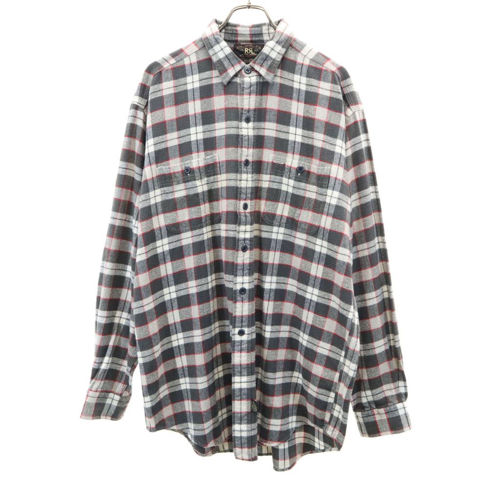 

RRL 90-е Красная 3 звезды Старая бирка с инициалами клетчатая Рубашка с длинным рукавом RALPH LAUREN Мужская Б/У