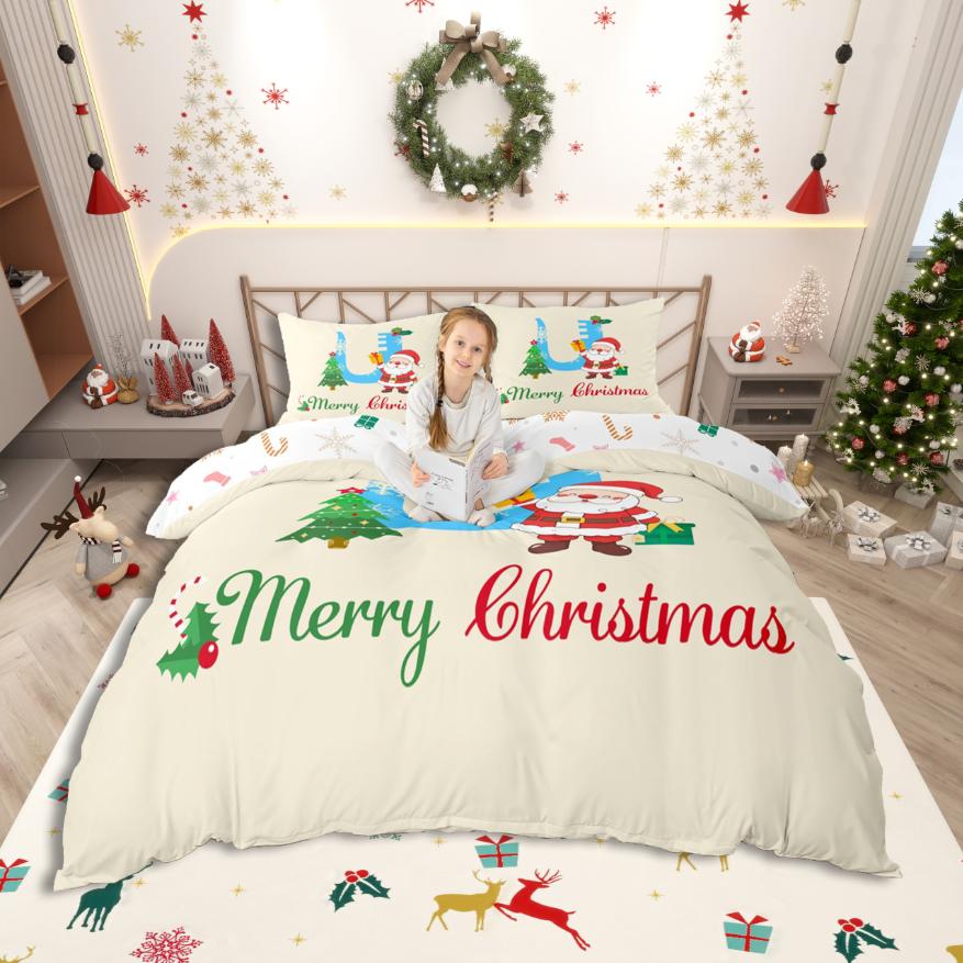Homewish Personalized Letter S Duvet Cover SetXmas Monogrammed Theme Bedding SetKawaii Santa Claus Bed Set For Girl Teens