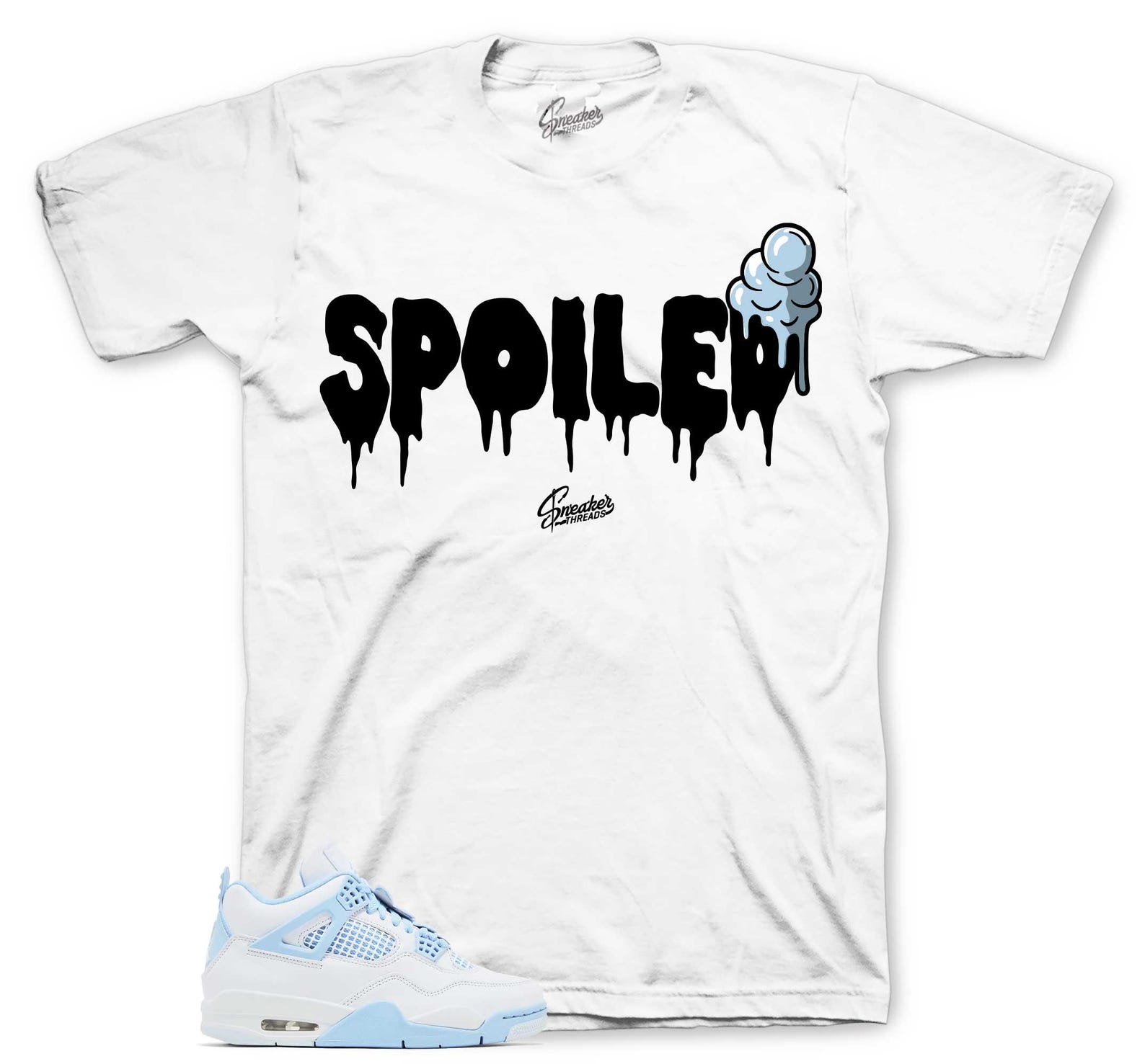 Shirts To Match Retro 4 Forget Me Not AJ4 Aluminum - Spoiled Sneaker Tee L