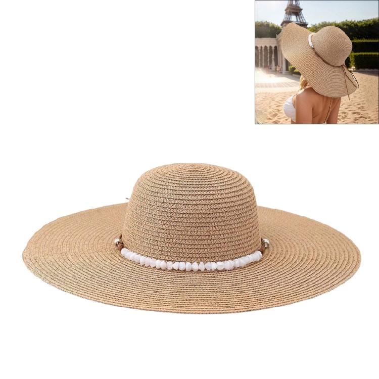 Adjustable Pearls Trimmed Straw Hat For Women Foldable Design Lightweight Paper Outdoor Summer Use