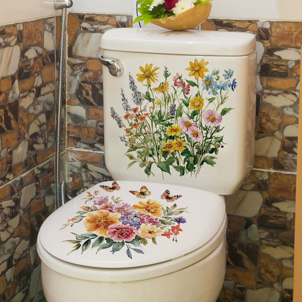 

Green Gold Flower Toilet Sticker Wall Sticker Bathroom Decorative Wall decor Self-adhesive Sticker Painting 30x 30cm 2pcs