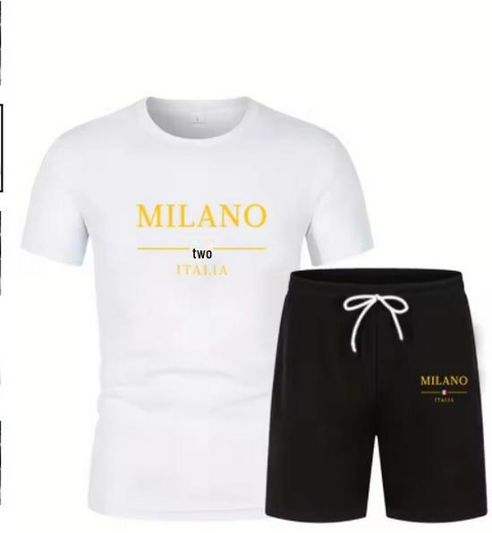 Men's Plus Size Round Neck T-shirt and Shorts Fitness Set